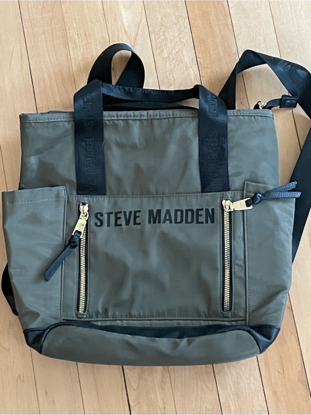 Steve Madden Convertible Backpack Tote Bag Olive Green Black